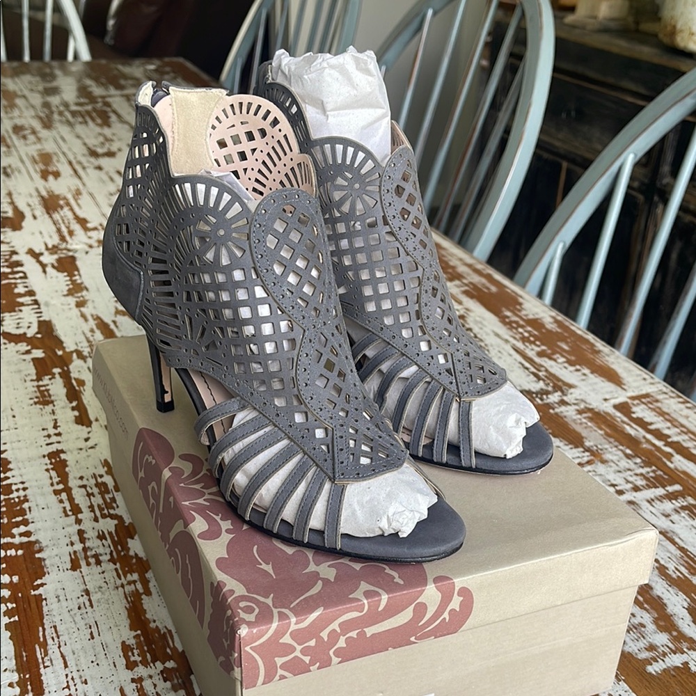 Gray Heels with Perforated Design and Cushioned Sole